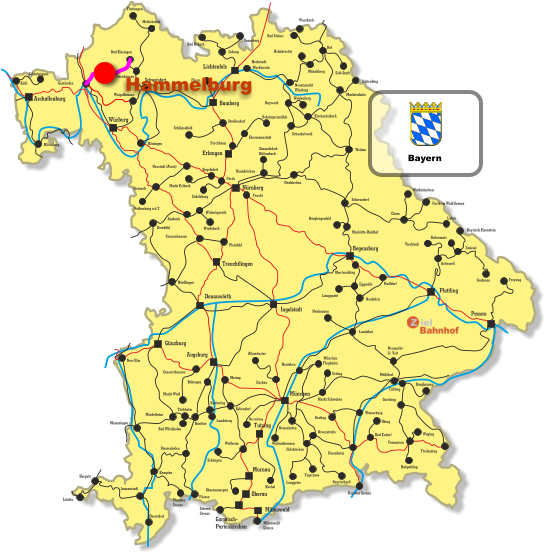 Wurzbach Lichtenfels Bamberg Erlangen Ingolstadt Tutzing Oberau Aschaffenburg Treuchtlingen Mittenwald Donauwörth Wüzburg Nürnberg Regensburg Plattling Passau Augsburg Murnau Günzburg München Melrichstadt Fludungen Ebenhausen Bad Kissingen Schweinfurt Kitzingen Gemünden Kahl Schönkrippen Miltenberg Ebern Coburg Bad Rodach Sonneberg Behringersmühle Ebermannstadt Forchheim Strullendorf Schlüsselfeld Fürth Markt Erlbach Cadolzburg Neustadt (Aisch) Steinach Rothenburg a.d.T. Ansbach Dombühl Windsbach Wickelsgreuth Pleinfeld Gunzenhausen Maxhütte-Haidhof Burglengenfeld Schwandorf Cham Waldmünchen Furth im Wald Grenze Lahm Weiden Neunkirchen Siegelsdorf Kirchenlaibach Schnabelwaid Bayreuth Weidenberg Neuenmarkt Wirsberg Münchberg Helmbrechts Hof Bad Steben Selb Stadt Schirnding Marktredwitz Neukirchen Simmelsdorf- Hüttenbach Hergatz Lindau Neu-Ulm Memmingen Mindelheim Buchloe Türkheim Bad Wörishofen Biessenhofen Füssen Kempten Garmisch- Partenkirchen Griesen  Grenze Pfronten Grenze Oberstdorf Immenstadt Oberammergau Weilheim Schöngau Landsberg Kaufering Bobingen Markt Wald Gessertshausen Mering Geltendorf Nördlingen Obertraubling Radldorf Neufahrn Eggmühl Langquaid Neuhausen Landshut Herrsching Wolfratshausen Dachau Altomünster München Flughafen Erding Markt Schwaben Grafing Wasserburg Neufahrn Mühldorf Neumarkt- St. Veit Rosenheim Deisenhofen Holzkirchen Kreuzstraße Lenggries Kochel Tegernsee Bayrischzell Traunstein Freyung Grafenau Zwiesel Bayrisch Eisenstein Bodenmais Viechtach Gotteszell Tüßling Burghausen Garching Obing Bad Endorf Feucht Waging Ruhpolding Freilassing Kufstein Grenze Mittenwald Grenze Hochstadt- Waigolhausen Marktzeuln Bayern Hammelburg