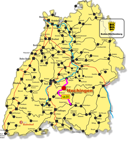 Freiburg Singen Vaihingen Tuttlingen Horb Ulm Bruchsal Heidelberg Rottweil Stuttgart Karlsruhe Offenburg Baden-Baden Mannheim Kehl Appenweiler Miltenberg Lauda Königshofen Osterburken Seckach Eberbach Moosbach Bad Friedrichshall- Jagstfeld Crailsheim Heilbronn Eppingen Meckesheim Hüffenhardt Aglasterhausen Neckargemünd Weinheim Germersheim Graben Neudorf Bretten Schwetzingen Schwäbisch Hall Backnang Waiblingen Rastatt Busenbach Bad Herrenalb Ittersbach Rathaus Mühlacker Pforzheim Bad Wildbad Ettlingen Steinsfurt Immendingen Wintersdorf Bietigheim- Bissingen Ludwigsburg Weil der Stadt Renningen Böblingen Filderstadt Detten- hausen Achern Bad Griesbach Ottenhöfen Freudenstadt Eutingen Herrenberg Hochdorf Tübingen Eyach Hechingen Balingen Schömberg Siegmaringen Villingen Trossingen Trossingen Stadt Hausach Biberach Oberharmsbach- Riersbach Denzlingen Elzach Breisach Bad Krozingen Münstertal Riegel Donaueschingen Titisee Seebruck Lörrach Kandern Basel Badischer Bahnhof Zell Neuhausen Badischer Bahnhof Bietingen Lauchringen Konstanz Radolfzell Stockach Welzheim Schondorf Amstetten Gerstetten Aalen Plochingen Wendlingen Oberlenningen Bad Urach Neuffen Metzingen Nürtingen Gammertingen Herbertingen Mengen Schelklingen Pfullendorf Stadtgarten Alshausen Aulendorf Bad Wurzach Roßberg Kißlegg Hergatz Friedrichshafen Laupheim Goldshöfe 4630 Hechingen Baden-Württemberg